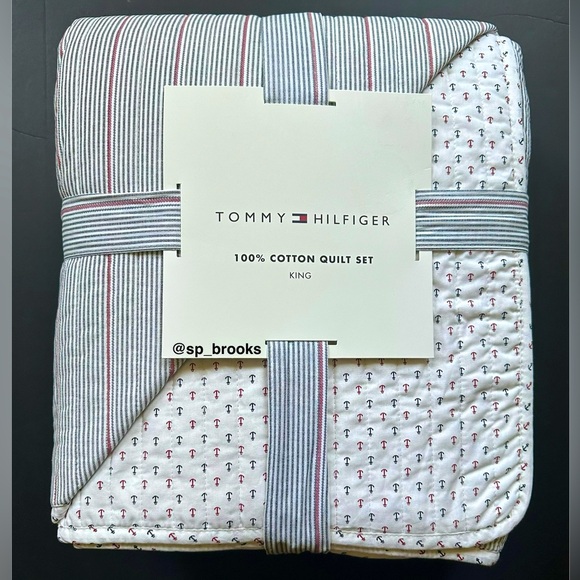 🎁Tommy Hilfiger Quilt Set - Ithaca Multicolor Stripe Blue -King Cotton- A0001077 - Picture 1 of 6